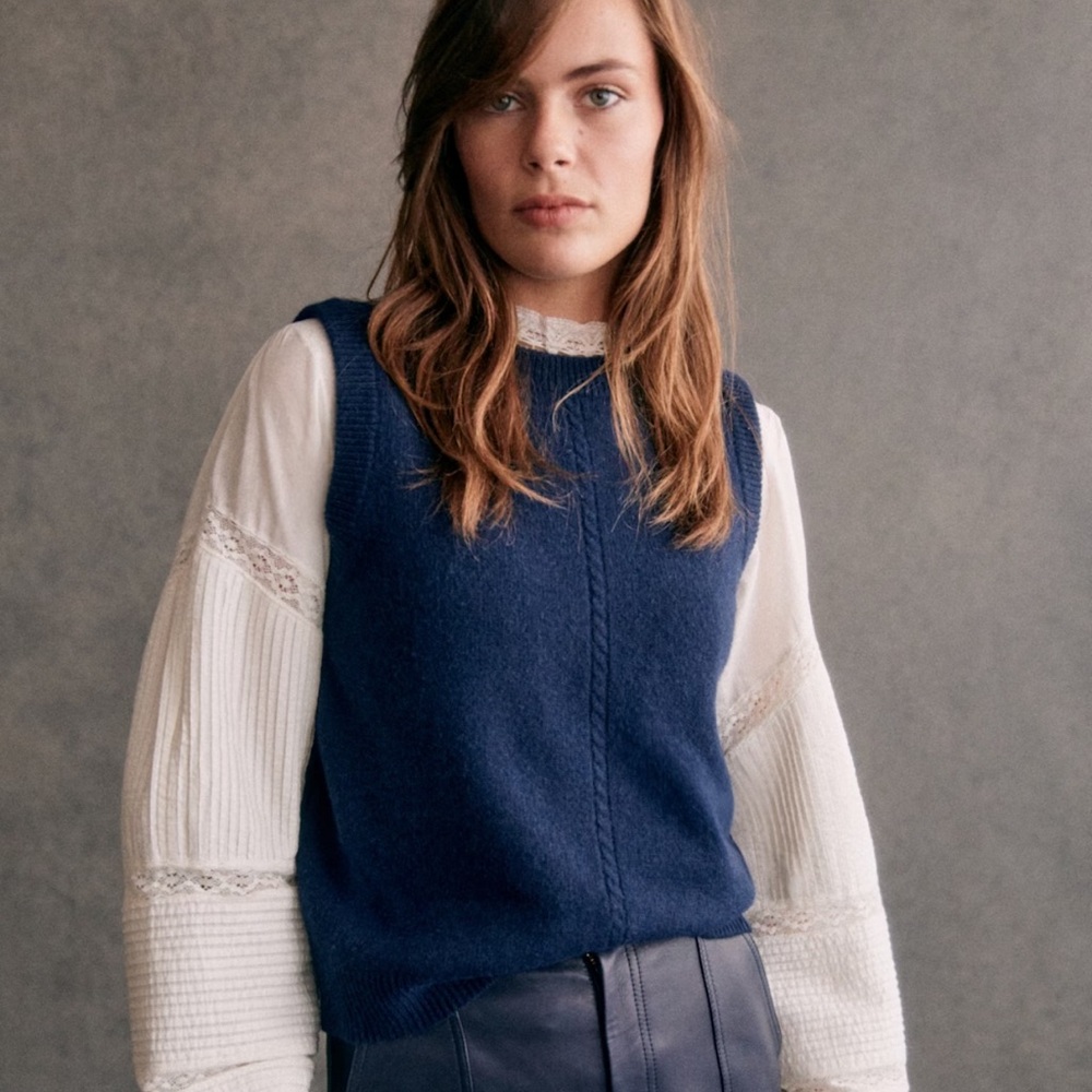 NWT Sézane Tomi jumper sweater vest navy S